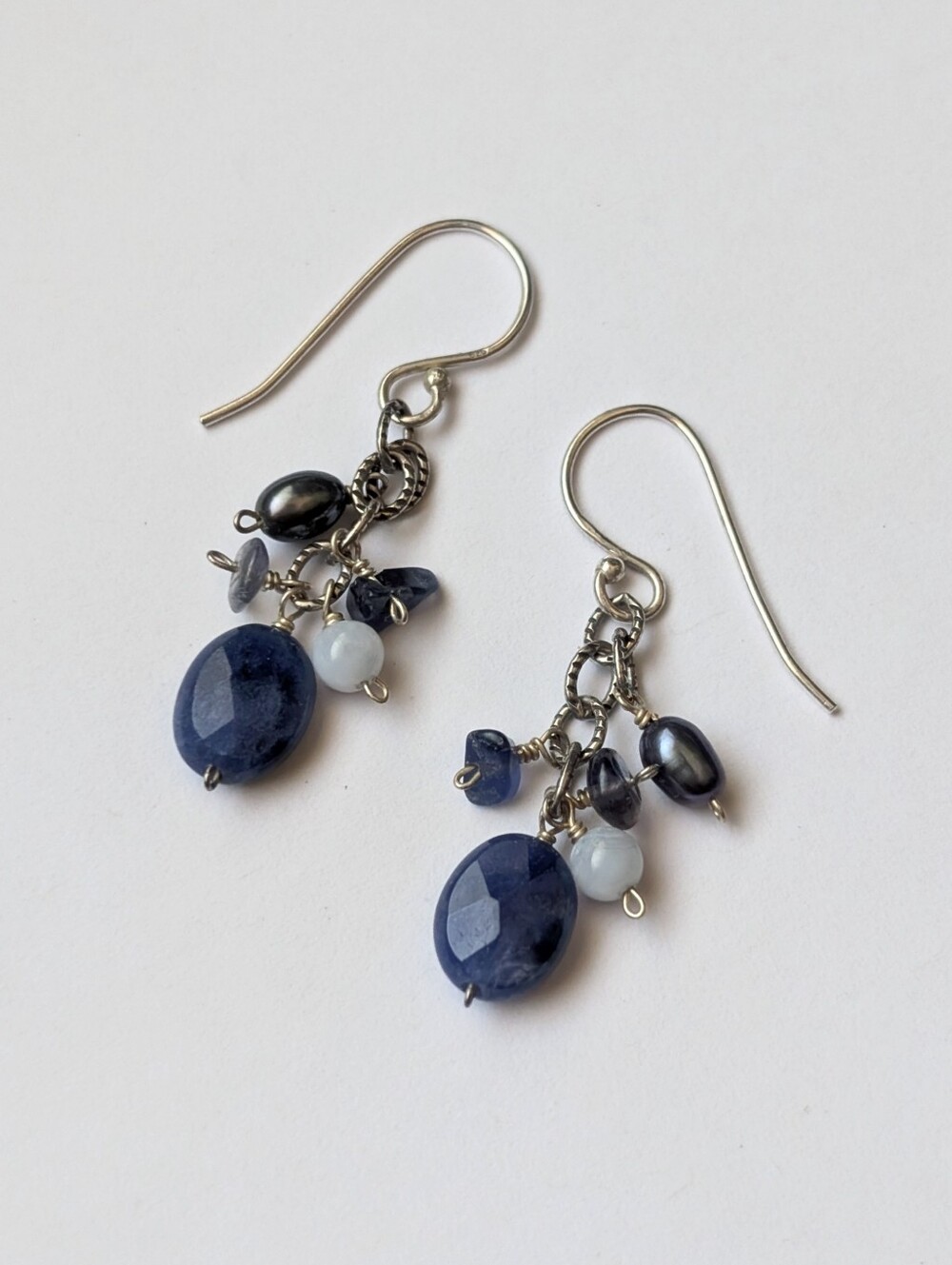 Silpada sterling silver earrings dangle blue sodalite iolite pearls chalcedony